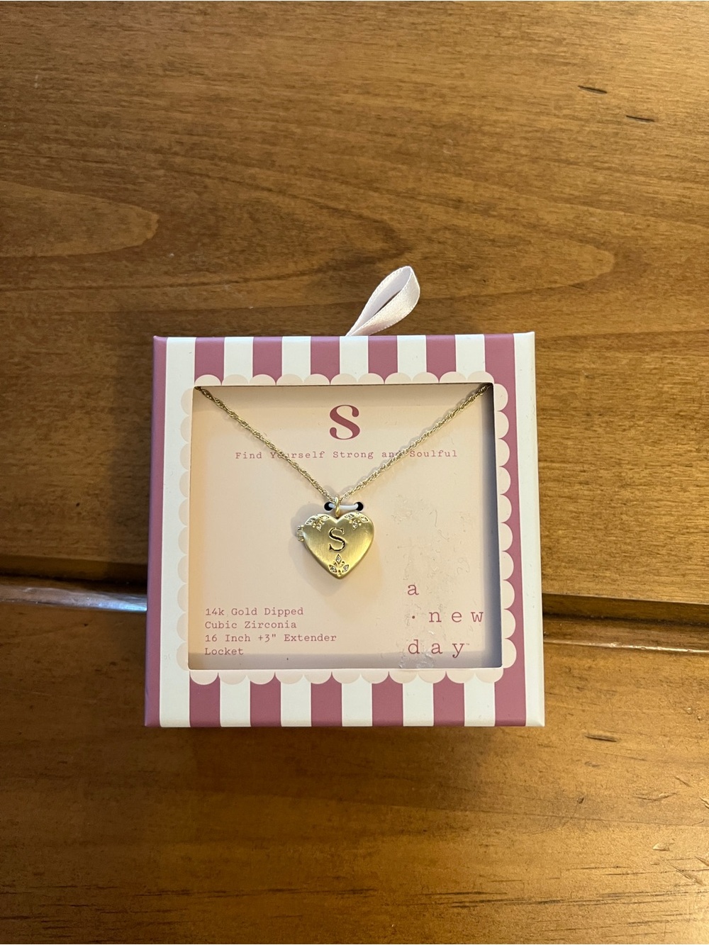 a new day Gold Heart Locket Necklace with Initial S